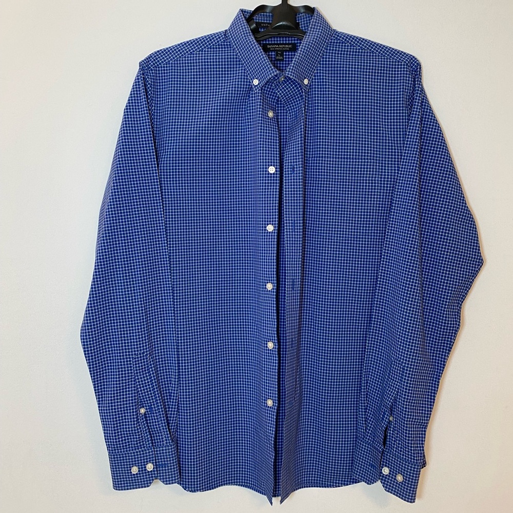 Banana Republic Men's Checkered Blue Shirt, LT